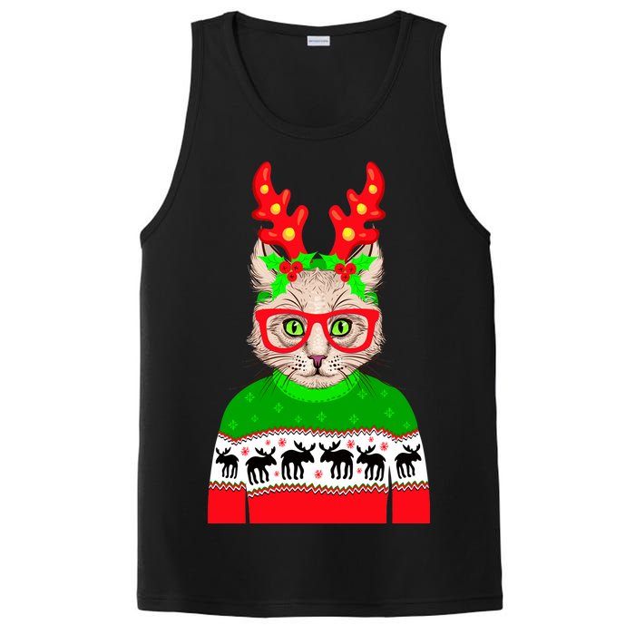 Funny Hipster Christmas Party Cat PosiCharge Competitor Tank