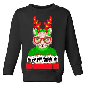 Funny Hipster Christmas Party Cat Toddler Sweatshirt