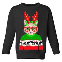 Funny Hipster Christmas Party Cat Toddler Sweatshirt