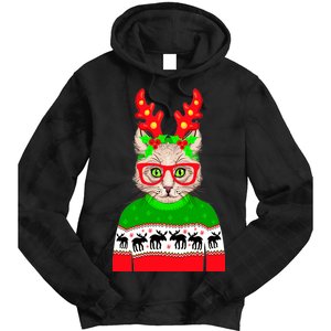 Funny Hipster Christmas Party Cat Tie Dye Hoodie