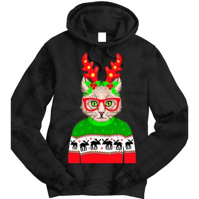 Funny Hipster Christmas Party Cat Tie Dye Hoodie