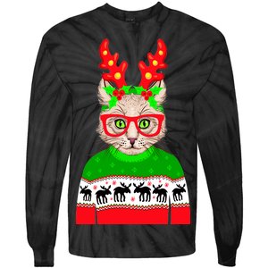 Funny Hipster Christmas Party Cat Tie-Dye Long Sleeve Shirt