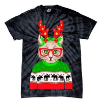 Funny Hipster Christmas Party Cat Tie-Dye T-Shirt