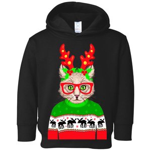 Funny Hipster Christmas Party Cat Toddler Hoodie