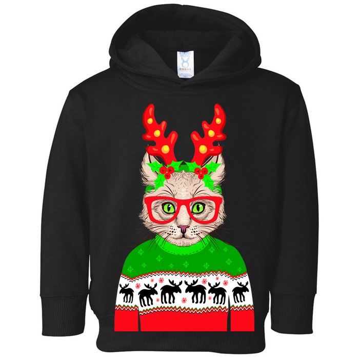 Funny Hipster Christmas Party Cat Toddler Hoodie