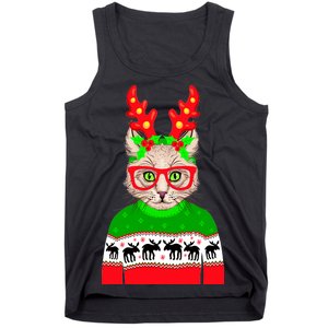 Funny Hipster Christmas Party Cat Tank Top