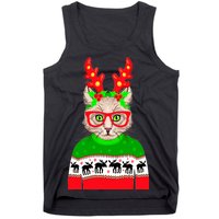 Funny Hipster Christmas Party Cat Tank Top