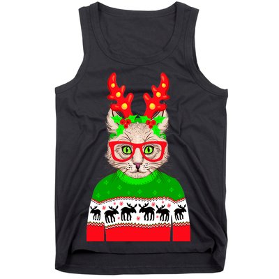 Funny Hipster Christmas Party Cat Tank Top