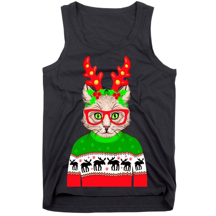 Funny Hipster Christmas Party Cat Tank Top