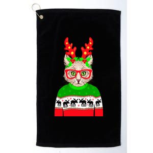 Funny Hipster Christmas Party Cat Platinum Collection Golf Towel