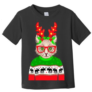 Funny Hipster Christmas Party Cat Toddler T-Shirt