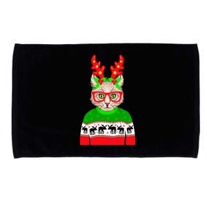 Funny Hipster Christmas Party Cat Microfiber Hand Towel