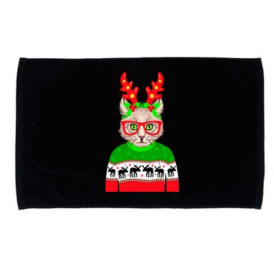 Funny Hipster Christmas Party Cat Microfiber Hand Towel