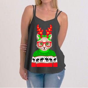 Funny Hipster Christmas Party Cat Women's Strappy Tank