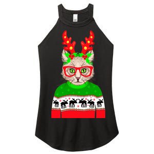 Funny Hipster Christmas Party Cat Women's Perfect Tri Rocker Tank