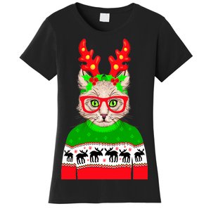 Funny Hipster Christmas Party Cat Women's T-Shirt