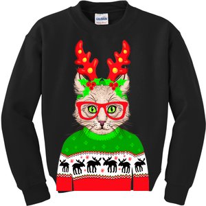 Funny Hipster Christmas Party Cat Kids Sweatshirt