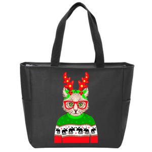 Funny Hipster Christmas Party Cat Zip Tote Bag