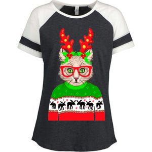 Funny Hipster Christmas Party Cat Enza Ladies Jersey Colorblock Tee