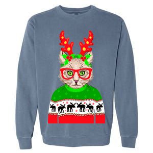 Funny Hipster Christmas Party Cat Garment-Dyed Sweatshirt