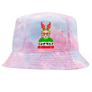 Funny Hipster Christmas Party Cat Tie-Dyed Bucket Hat