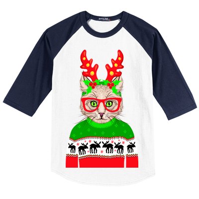 Funny Hipster Christmas Party Cat Baseball Sleeve Shirt