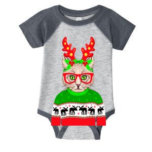 Funny Hipster Christmas Party Cat Infant Baby Jersey Bodysuit