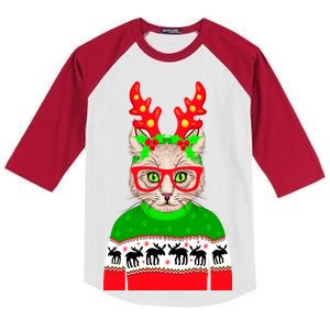 Funny Hipster Christmas Party Cat Kids Colorblock Raglan Jersey