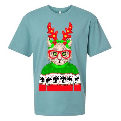 Funny Hipster Christmas Party Cat Sueded Cloud Jersey T-Shirt