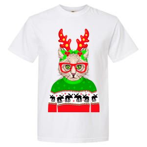 Funny Hipster Christmas Party Cat Garment-Dyed Heavyweight T-Shirt