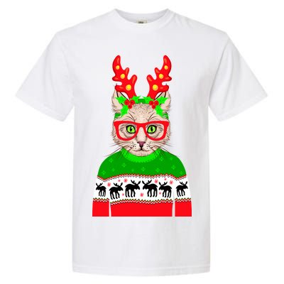 Funny Hipster Christmas Party Cat Garment-Dyed Heavyweight T-Shirt