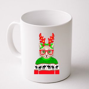 Funny Hipster Christmas Party Cat Coffee Mug