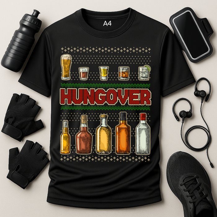 Funny Hungover Drunk Ugly Christmas Sweater Cooling Performance Crew T-Shirt