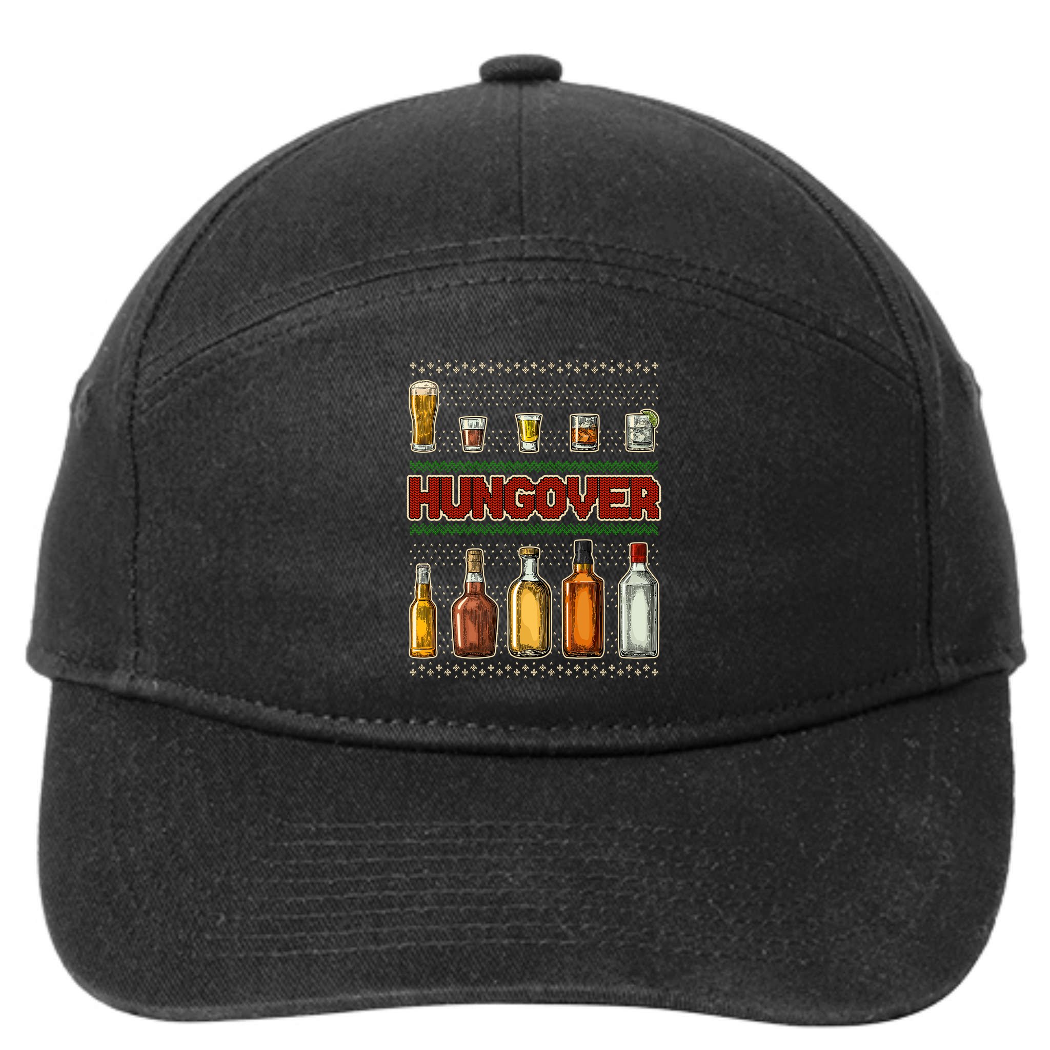 Funny Hungover Drunk Ugly Christmas Sweater 7-Panel Snapback Hat