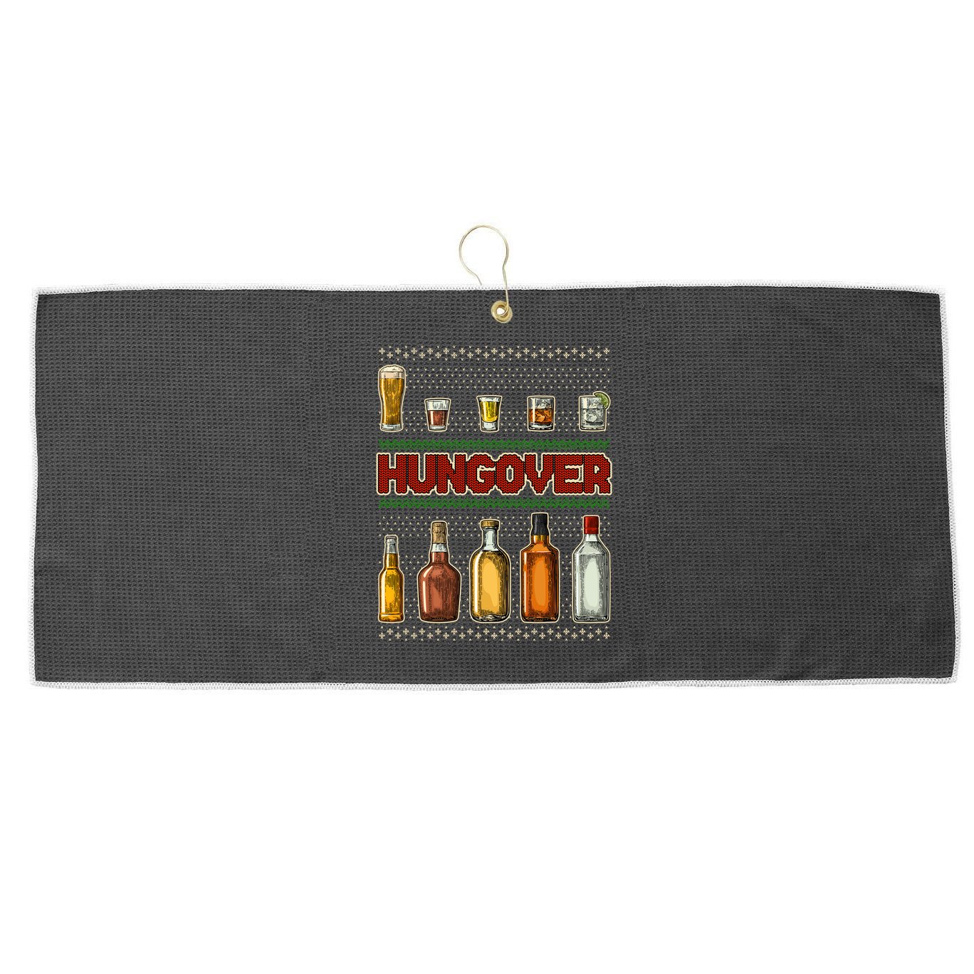 Funny Hungover Drunk Ugly Christmas Sweater Large Microfiber Waffle Golf Towel