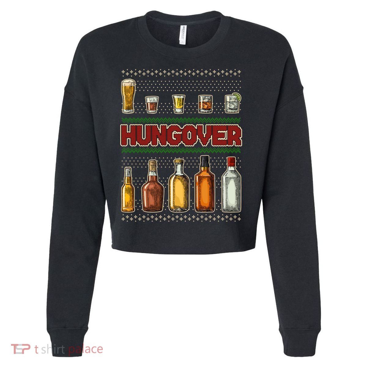 Funny Hungover Drunk Ugly Christmas Sweater Cropped Pullover Crew