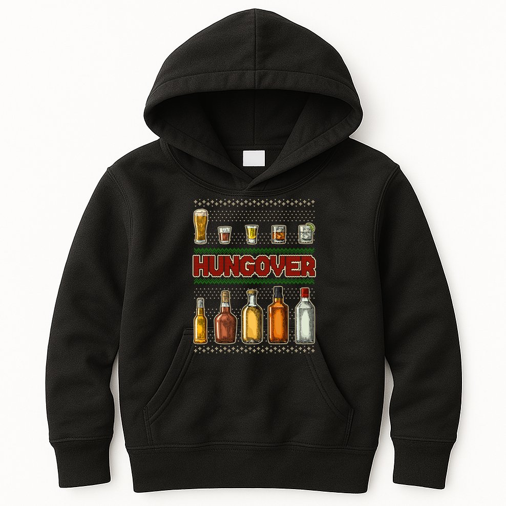 Funny Hungover Drunk Ugly Christmas Sweater Kids Hoodie