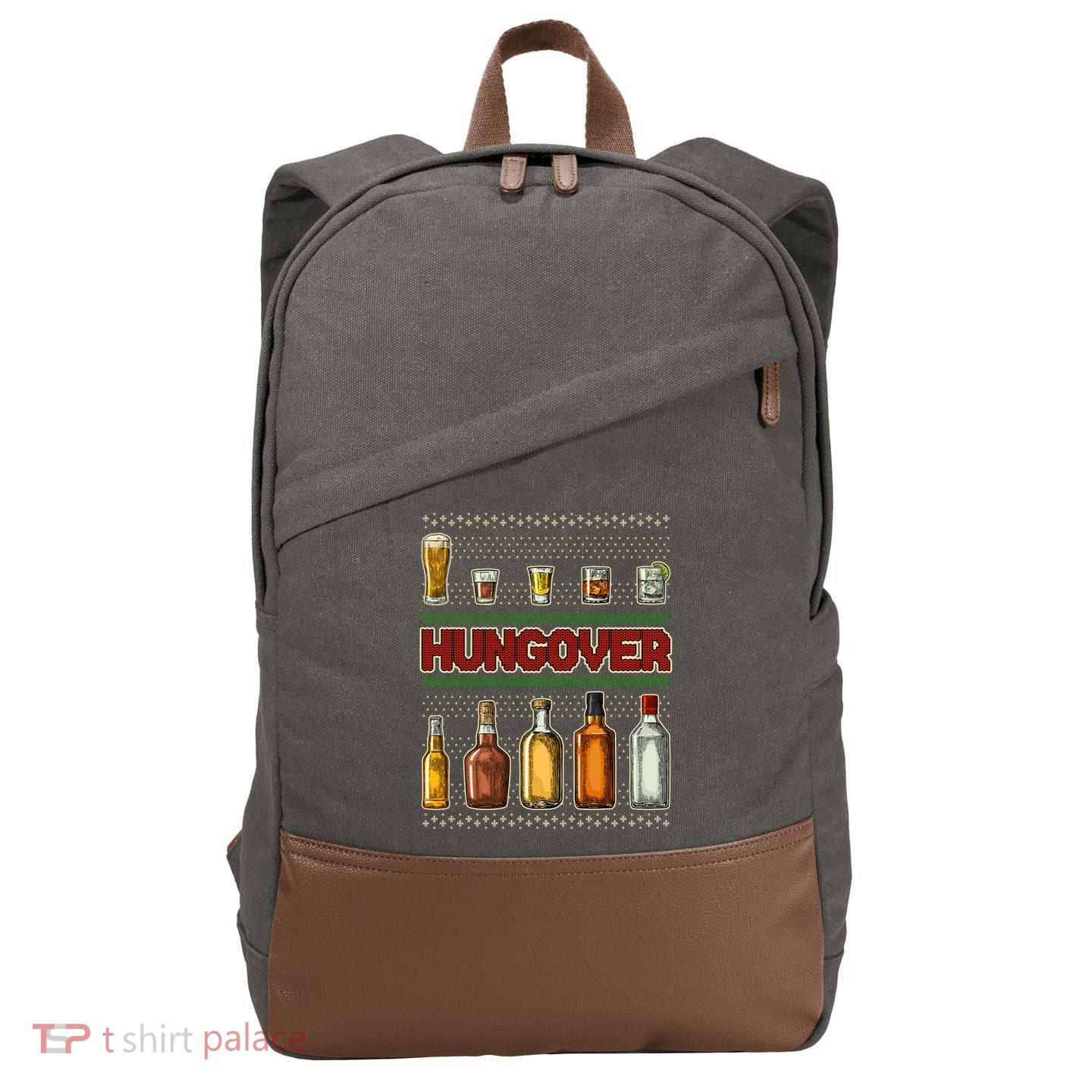 Funny Hungover Drunk Ugly Christmas Sweater Cotton Canvas Backpack