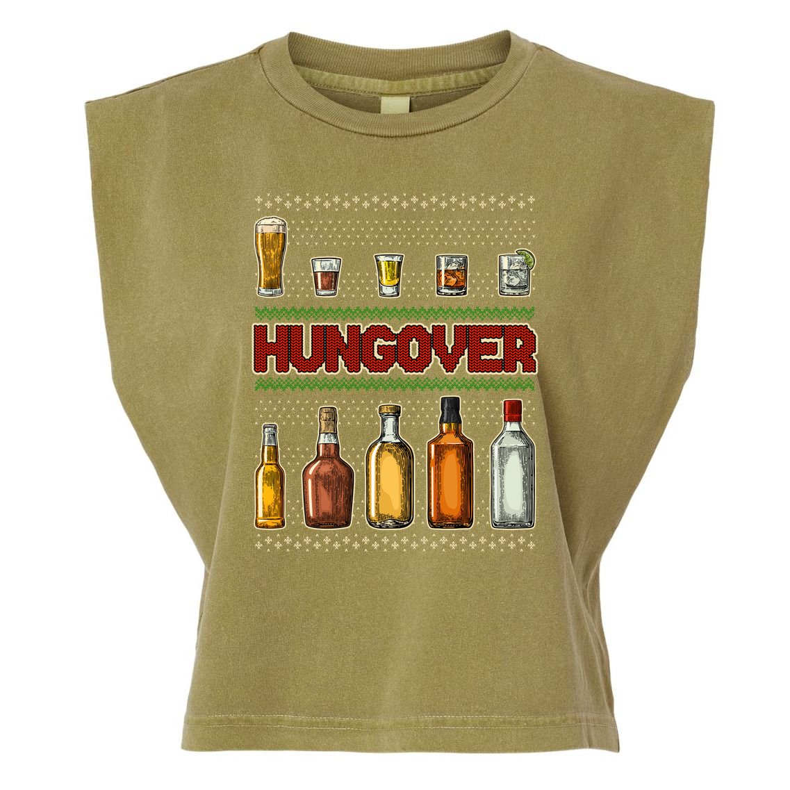 Funny Hungover Drunk Ugly Christmas Sweater Garment-Dyed Women's Muscle Tee