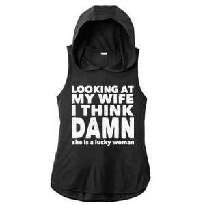 Funny Husband Lucky Wife Ladies PosiCharge Tri-Blend Wicking Draft Hoodie Tank