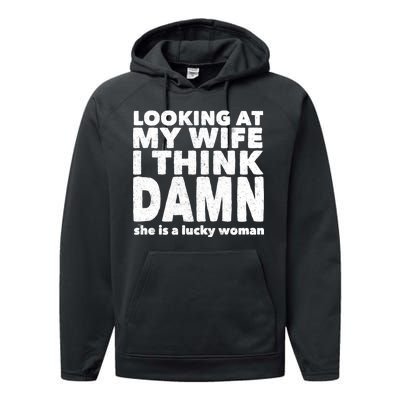 Funny Husband Lucky Wife Performance Fleece Hoodie