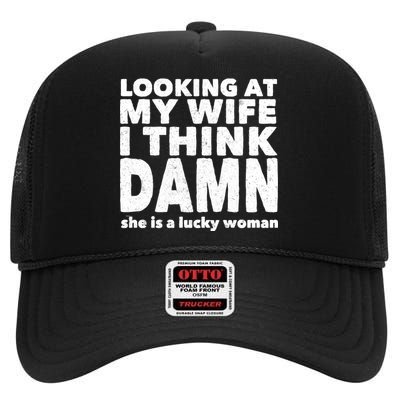 Funny Husband Lucky Wife High Crown Mesh Back Trucker Hat