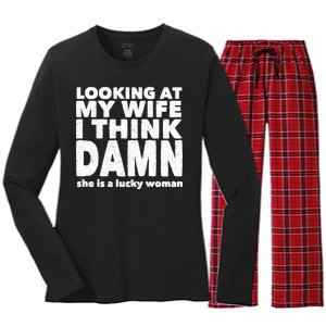 Funny Husband Lucky Wife Women's Long Sleeve Flannel Pajama Set 