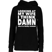 Funny Husband Lucky Wife Womens Funnel Neck Pullover Hood