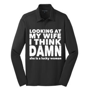 Funny Husband Lucky Wife Silk Touch Performance Long Sleeve Polo