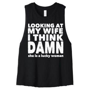 Funny Husband Lucky Wife Women's Racerback Cropped Tank