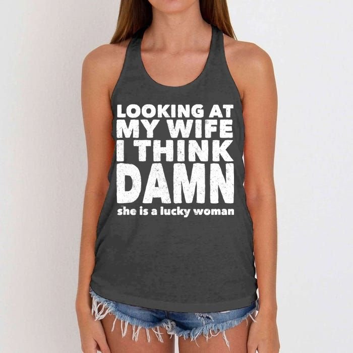 Funny Husband Lucky Wife Women's Knotted Racerback Tank