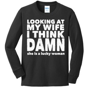 Funny Husband Lucky Wife Kids Long Sleeve Shirt