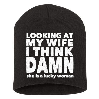 Funny Husband Lucky Wife Short Acrylic Beanie