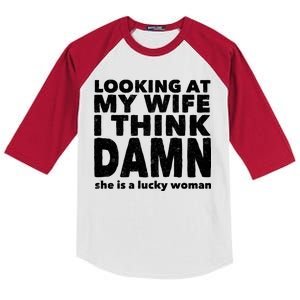 Funny Husband Lucky Wife Kids Colorblock Raglan Jersey